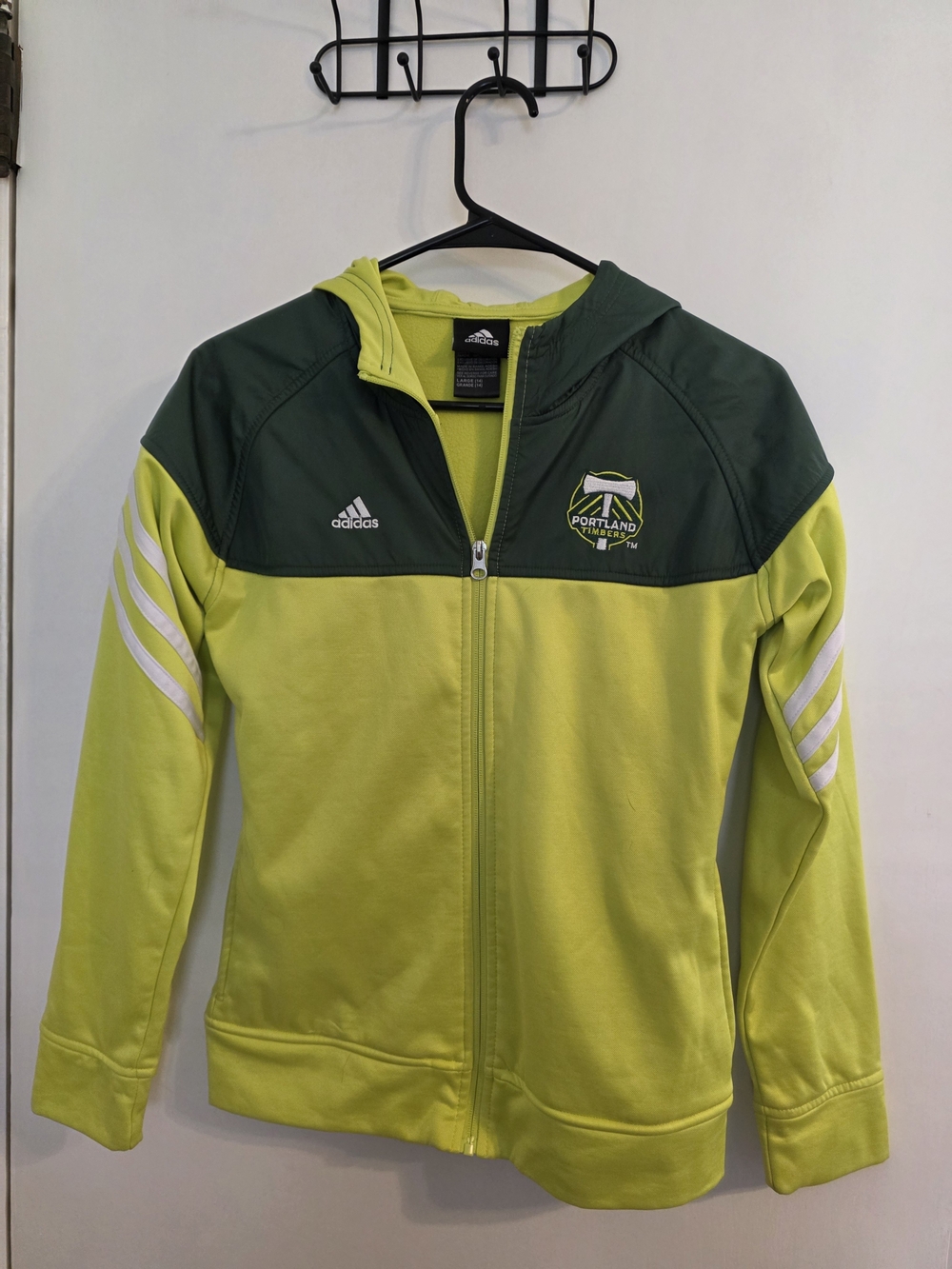 adidas Kids Neon Yellow & Dark Green Hooded Soccer Jacket